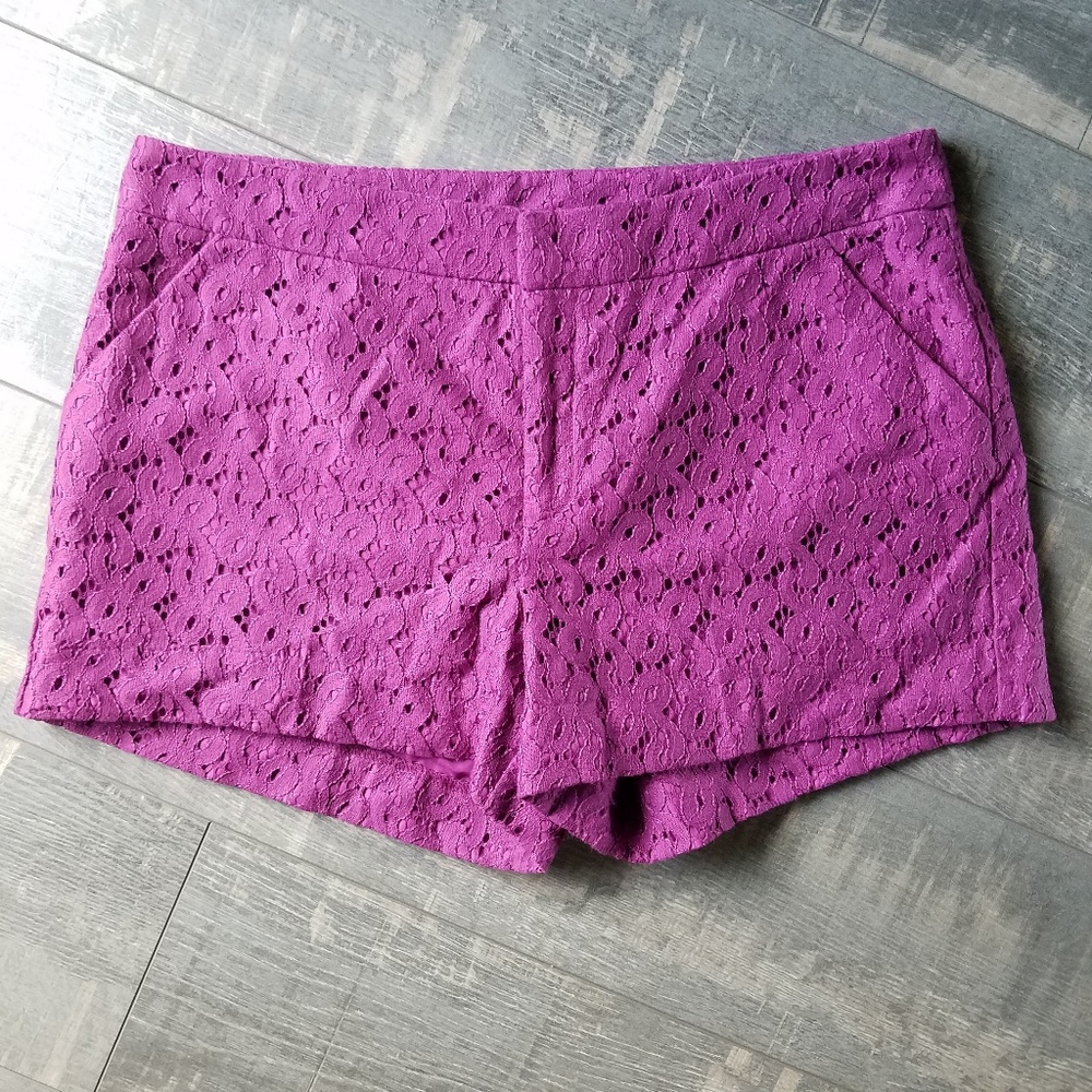 ☀️3/$25 Nicole Miller Purple Eyelet Lace Shorts E6 - Picture 1 of 8